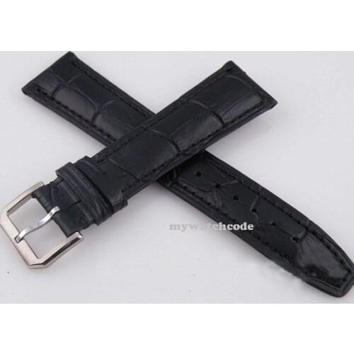 22mm black parnis Leather Strap fit parnis mens watch 17