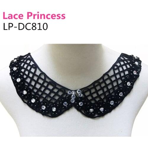 3 PCS width 70 mm LP-DC810 retro fashion sexy black polyester cord diamond beads Venice lace collar neckline sewing applique
