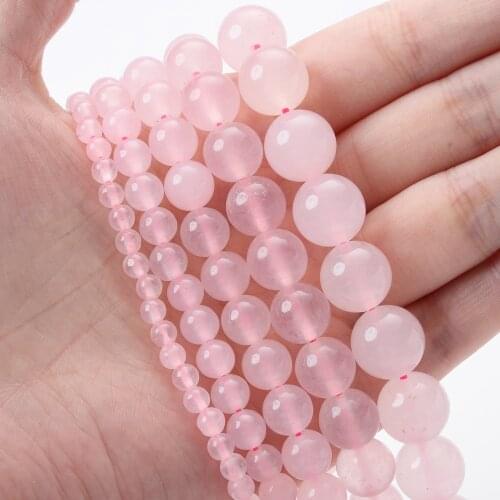Natural Stone Beads Pink Chalcedony Jades Round Loose Spacer Bead for Jewelry Making 4/6/8/10/12mm DIY Bracelet Accessories