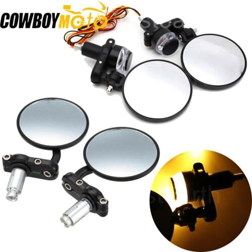 Black Motorcycle Round 7/8" 22mm Handle Bar End Rear View Side Mirrors For Honda Suzuki Kawasaki Harley Bobber Cafe Racer