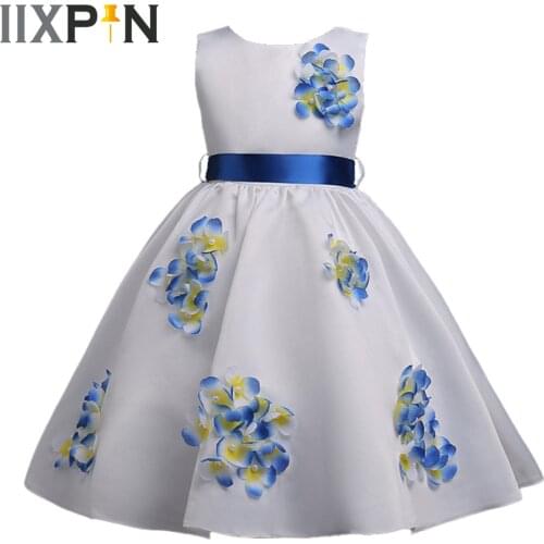 Girls Sleeveless 3D Flower Pleated Princess Dress Wedding Party Communion Costumes Ball Prom Gown Kids Birthday Tutu Dress