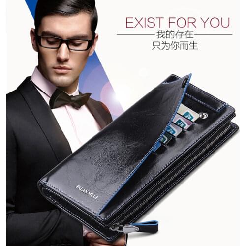Mens Genuine Leather Long Purse Female Clutch Money Wallets Handbag Handy Passport Walet for Cell Phone Card Holder