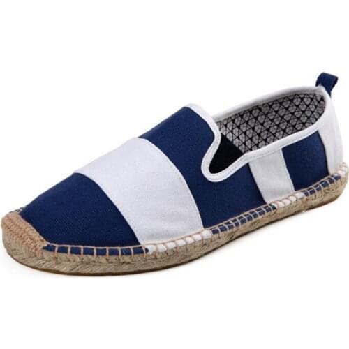 Fashion Flat Heels Men Linen Male Espadrille Fisherman Shoes Men Flats Plimsolls Striped Canvas Men Casual Shoes