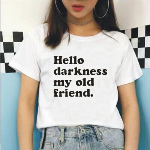 Hello my old friend letter print T-shirt casual Harajuku plus size tops summer new round neck cotton T-shirts womens tees