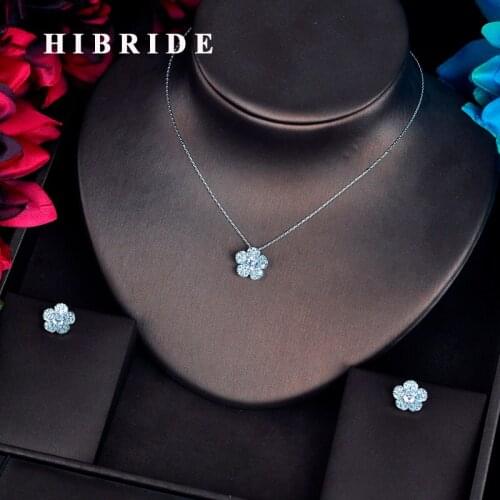 HIBRIDE Luxury Cubic Zircon Inlay Jewelry Sets For Women Bride Fashion Small Link Chain Pendientes Jewelry Set Brincos N-627
