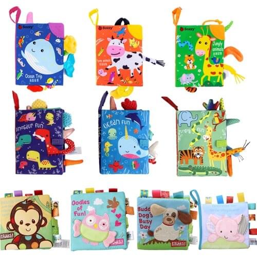 Dinosaur Animal Tails Cloth Book Teether Toy For 0-36 Months Baby Sound Paper Soft First Learning Book Toy Early Educational Toy