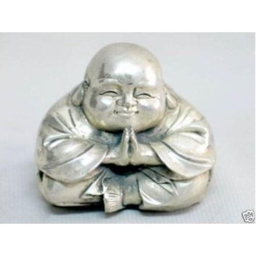 Chinese tibet silver carved happy buddha figurine