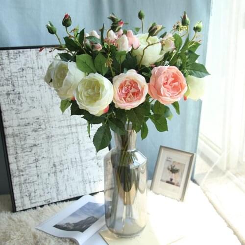 2 Heads Artificial rose branch silk plastic flores Simulation rose flowers for home hotel wedding decoration rose