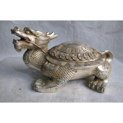Chinese White Copper Silver Feng Shui Yin Yang Gossip Money Coin Dragon tortoise