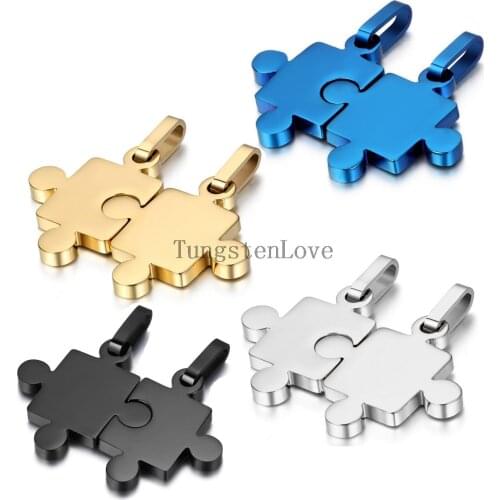 BONISKISS Mens Womens Classical Couples Stainless Steel Puzzle Pendant Lover Necklaces For Valentine Gifts 4 Colors Selection