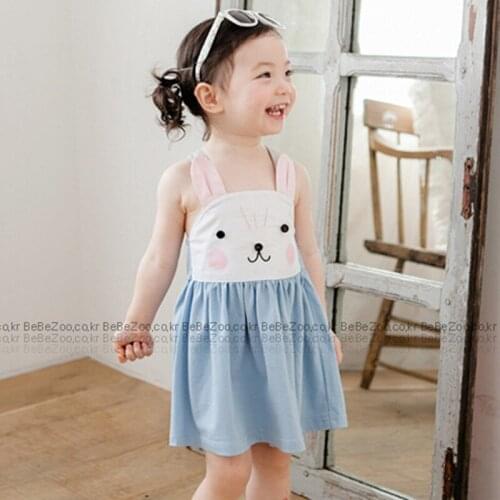 2021 Kids Girl Summer Sleeveless Dresses Baby Toddler Clothes Children Shoulder Rabbit Dress Lovely Bunny Overalls Girls Dress