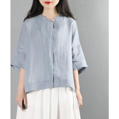 Summer Chinese Traditional Clothing Women Classic Cotton Tang Suit Qipao Shirts Hanfu Linen Ethnic Vintage Chinese Top 12201