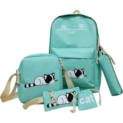 Fashion new 5 Pcs/set Women Canvas Backpacks School Bags for Teenage Girls and Boy Printing Canvas Backpacks Ladies Shoulder Bag
