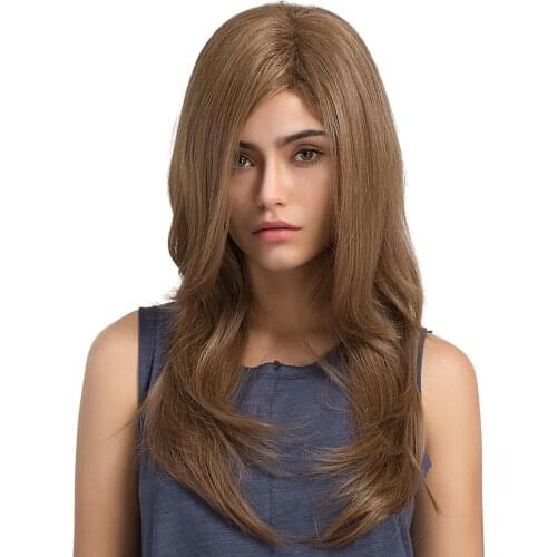Fashion Women Long Straight Side Part Wigs Synthetic Hair Cosplay Wig Brown