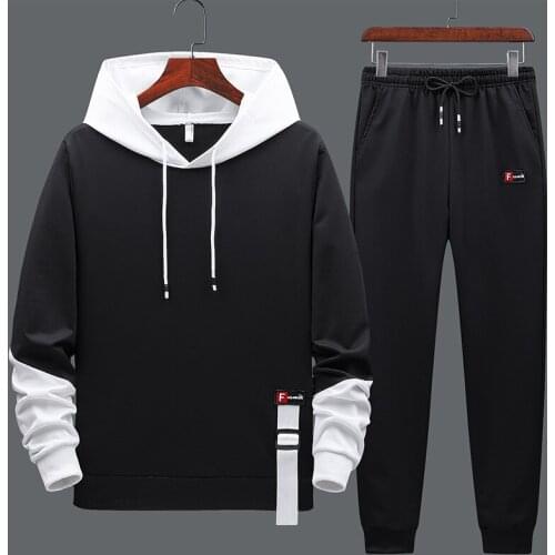 Mens Hooded Tracksuit Men 2 Piece Set Men 2021 Spring New Sportswear Sweatshirt Casual Black Jogging Sweatpants Tracksuit Men