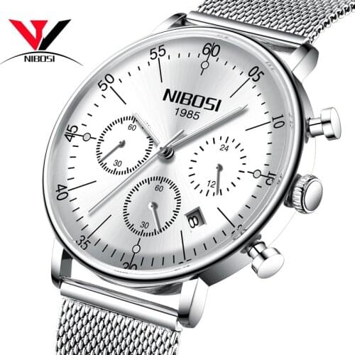 NIBOSI Mens Silver Watch