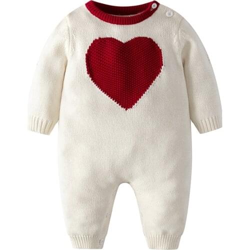 New 2020 Autumn Winter Newborn Baby Boys Girls Long Sleeve Loving Heart Knit Rompers Clothes Baby Toddler Boys Girls Jumpsuits