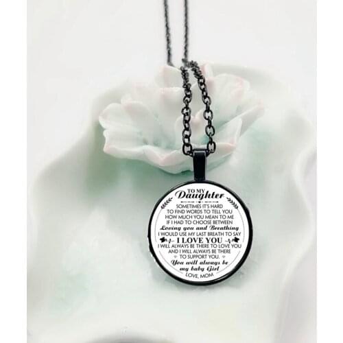 New European and American English letters to my daughter family time gem rumors motto glass pendant necklace