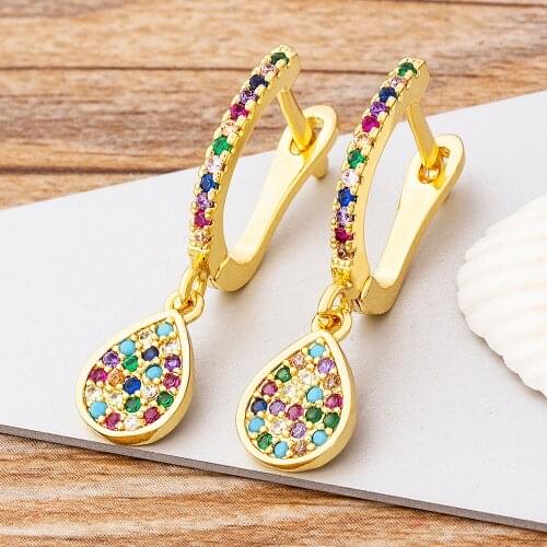 New Colorful Crystal Drop Earrings For Women Fashion Jewelry Gold Color Copper CZ Stone Earrings Gift For Party Best Friend