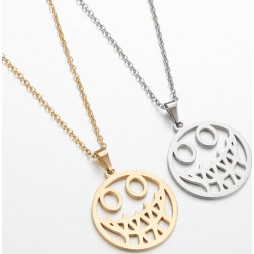 Punk Halloween Smiley Face Necklace for Women Men Hip Hop Jewelry Stainless Steel Smiling Face Necklaces Girls Christmas Gift