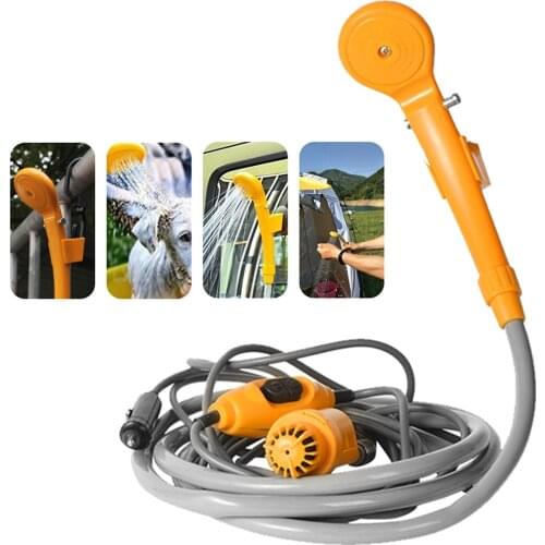 Portable Car Washing Tool 12V - Pumps Water from Bucket Into Steady, Gentle Shower Stream for Camping Traveling