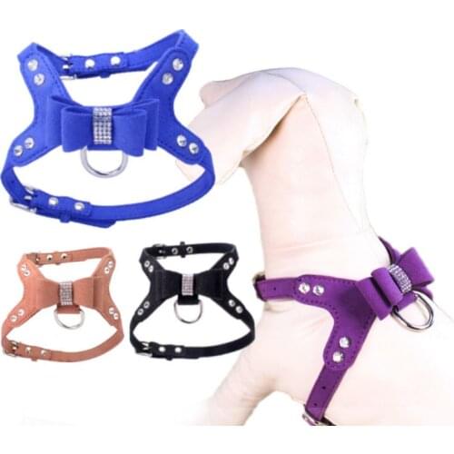 Pet Chest Belt Shinny Rhinestone Bow Knot Dog Harnesses For Walking Training Small Medium Large Dogs