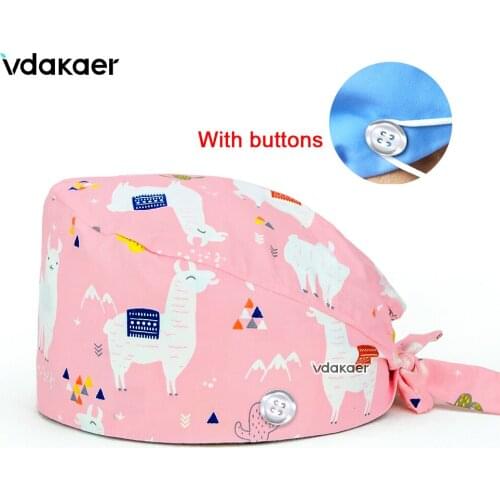 Women with Button Scrubs Capsmulticolor cartoon pattern printing cap nurse beautician scrub cap cotton chef gourd cap unisex