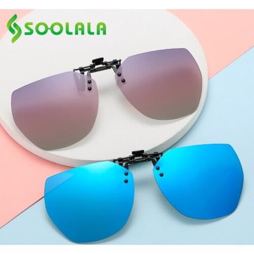 SOOLALA Rimless Metal Mirror Mens Polarized Clip On Sunglasses Lens Women Flip Up Sun Glasses Lens Fishing Clip On Eyewear