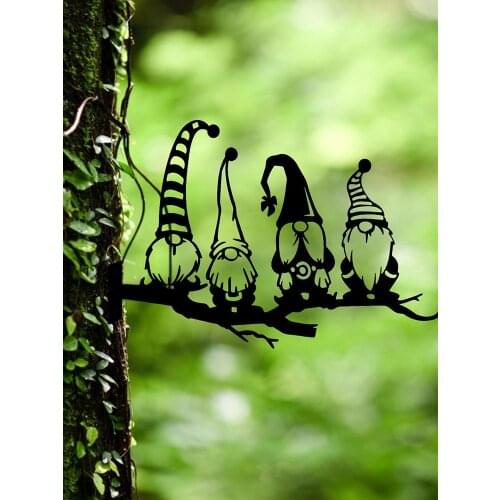 Steel Branch Gnomes Decoration Metal Tree Art Metal Gnomes Garden Steel Garden Gnome Decoration Metal Fairy Garden Art