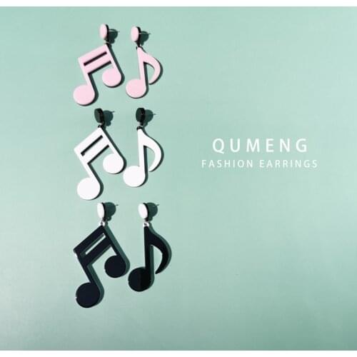 QUMENG Acrylic Notes Asymmetric Earrings for women Personality Fashion music Symbols stud Earrings vintage Jewelry Elegant Sweet
