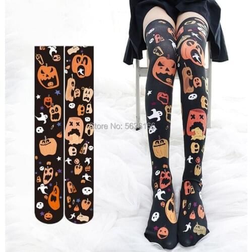 Halloween Womens long stocking Pumpkin head stockings Fashion Cotton Thigh High Over Knee Autumn Casual stockings