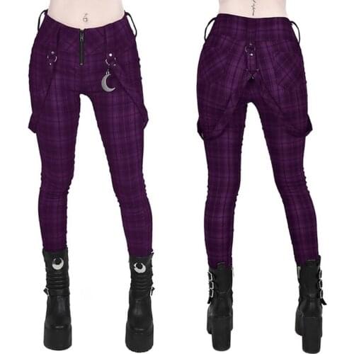 Gothic Pants Women 2021 New Fashion Plaid Punk Style High Waist Zipper Pants Streetwear Plus Size Casual Ladies Trousers S-5XL