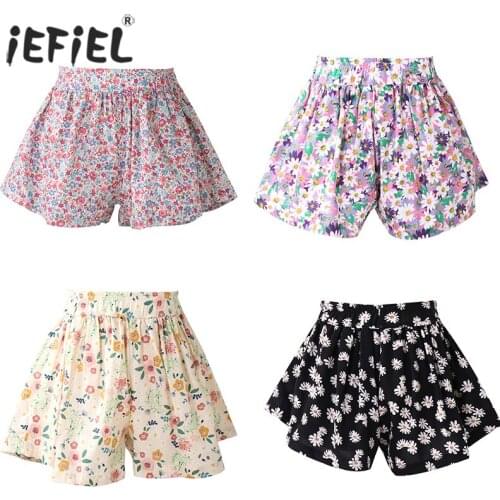 1-4T Summer Wide Leg Shorts For Girls Toddler Kid Baby Clothes Loose Floral Print Skirt Shorts Cute Sweet Lovely Beach Trousers