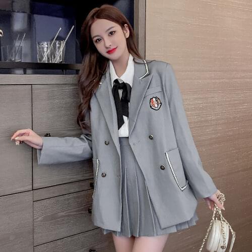Herstory Women 2021 Autumn New College Style fashion suit three-piece suit jacket student pleated skirt blouse