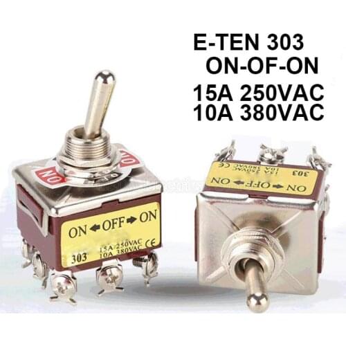 1PCS E-TEN303 12mm 9 Pins 3 Position ON-OFF-ON 15A 250VAC 10A 380VAC Double-Throw Toggle Switch E-TEN 303 Brown