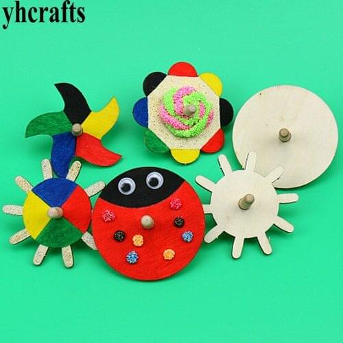 10PCS/LOT.Paint unfinished spin top Wood gyro Kindergarten arts and toys Classic toy Early learning educational crafts Wholesale