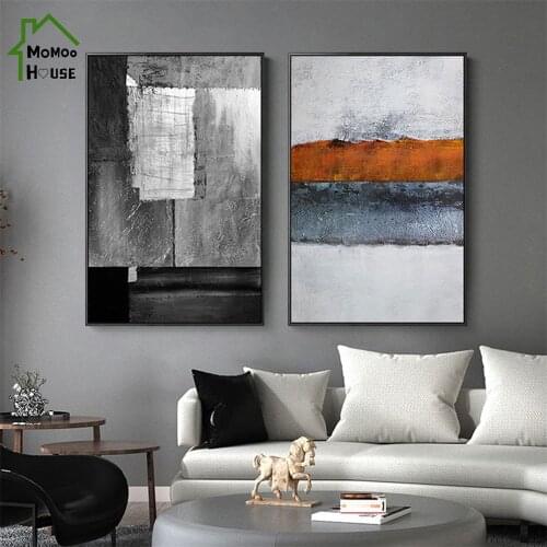 Abstract Old Teture Canvas Paintings Blacak White Orange Colour Pattern Minimalist Posters for Living Room Wall Art Decoration