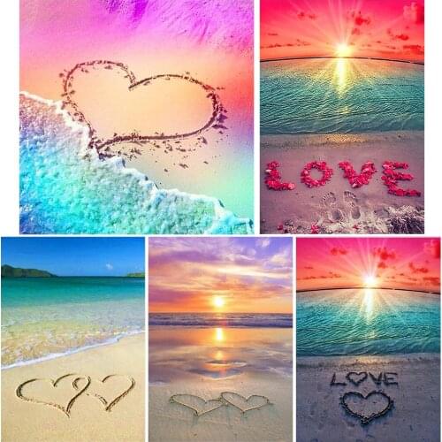 Love Heart Shape Cross Stitch Kit Embroidery Kit Love and Beach Mosaic Diamond Embroidery 5D DIY Diamond Painting Home Decoratio