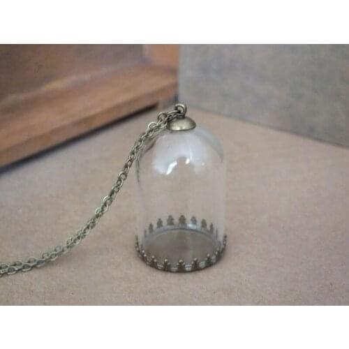 Free ship!! 38x25mm glass globe bottle pendant,with bronze lace shape base,with chain,pop necklace pendant,rice wish pendant