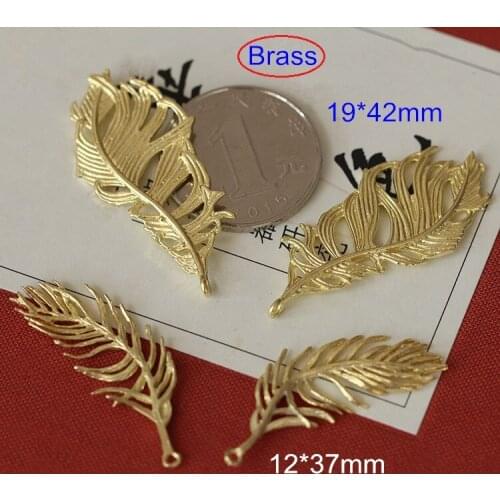 Free Shipping - Raw Brass Casting Feather Leaf Charms 12*37mm (small),19*42mm(big),Filigree Brass Feather Pendant For Jewelry