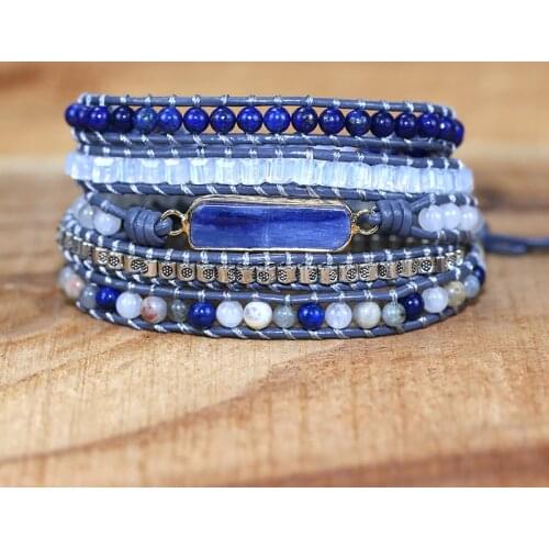 High Quality Lapis lazuli Natural Stone Charm Wrap Bracelets for men and women Handmade jewelry drop shipping