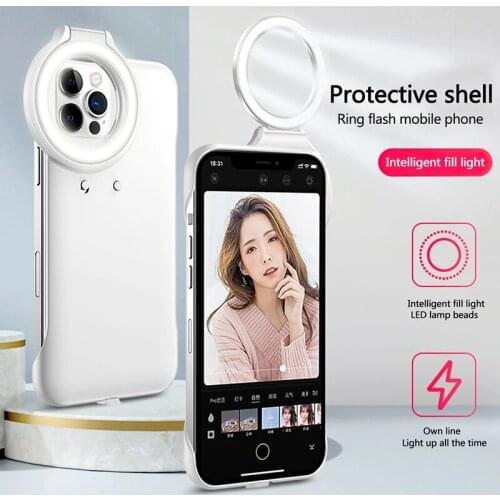Selfie Beauty Ring Flash Phone Case For iPhone 12 Pro Max 11 Cases with LED Selfie Light Portable Protective Back Cover