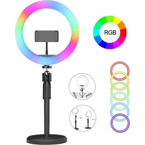 RGB Dimmable LED Selfie Ring Light with Holder USB Selfie Light Ring Lamp Big Photography with Stand for Cell Phone Studio