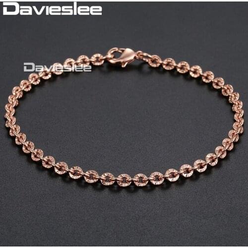 Davieslee 3mm 18cm 20cm 23cm Womens Bracelet 585 Rose Gold Filled Yellow Rolo Round Chain GB395A