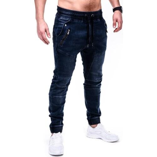 Fashion denim jeans men stretch Casual Elastic Waist Denim Straight Jeans Trousers ripped jeans homme taille elastique#g2