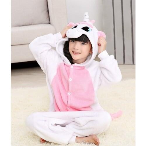 Flannel Girl Unicorn Onesies Cartoon Cosplay Costumes Animal Pajamas Children Nightwears