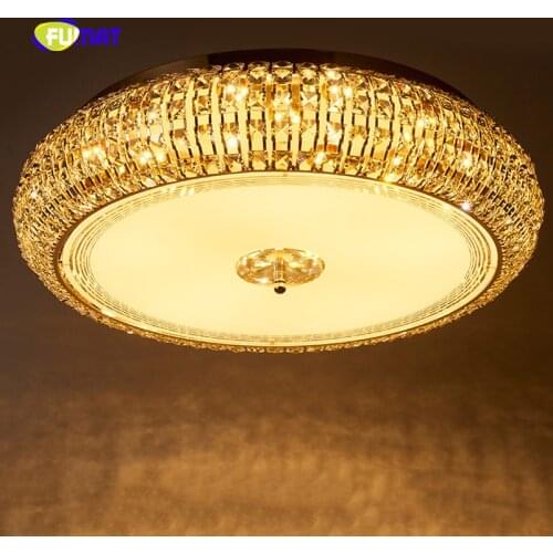 FUMAT Round Pie Gold Remote Control K9 Crystal Stainess Steel LED Ceiling Lamp Luxury Creative Delicate For Dining Room Light