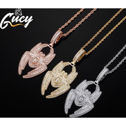 GUCY Fashion Mens Animal Spider Pendant Necklace AAAA Cubic Zircon Hip Hop Rock Jewelry