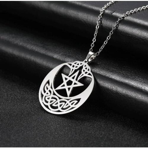 Irish Celtics Pentagram Necklace Men Women Stainless Steel Gothic Star Amulet Talisman Necklace Vintage Jewelry Gift For Female