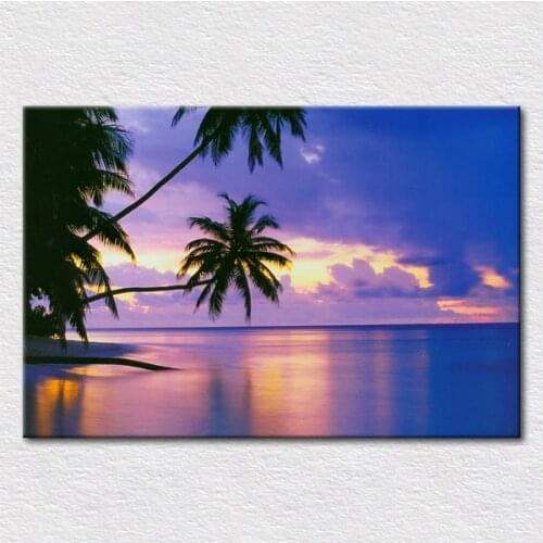Canvas print sunset picture warm purple and blue seascape painting living room wall decor art craft